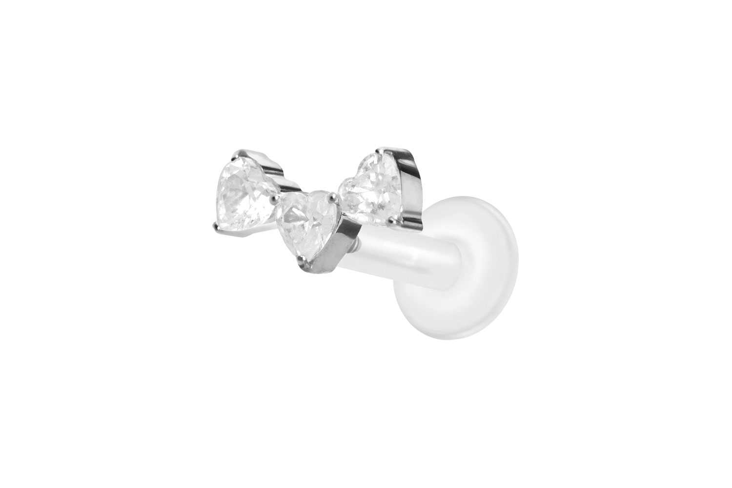 PTFE Labret Piercing mit Innengewinde + Titan-Aufsatz 3 KRISTALLHERZEN